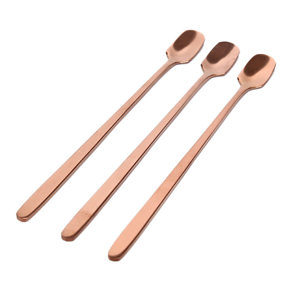 3 Stk Langt Håndtag Firkantet Hoved Kaffeske Rustfrit Stål Farve Rose red 3Pcs