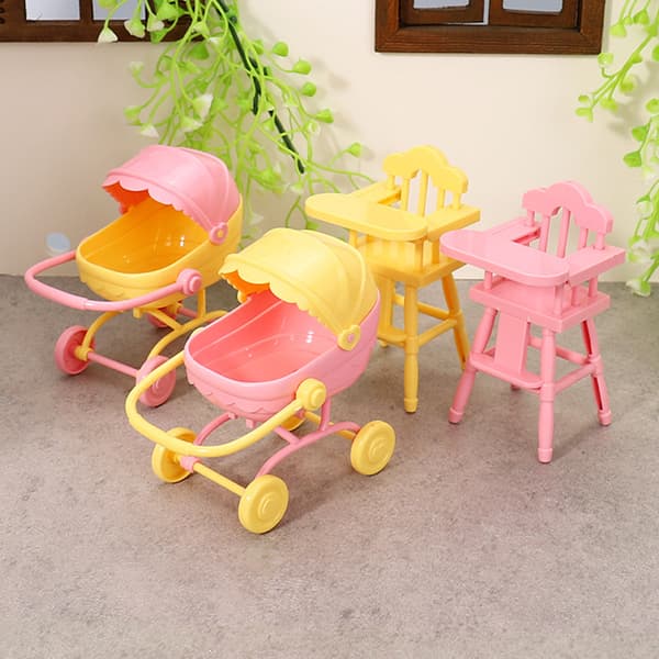 1 set minidockvagn för docka, barnmatbord leksak Pink