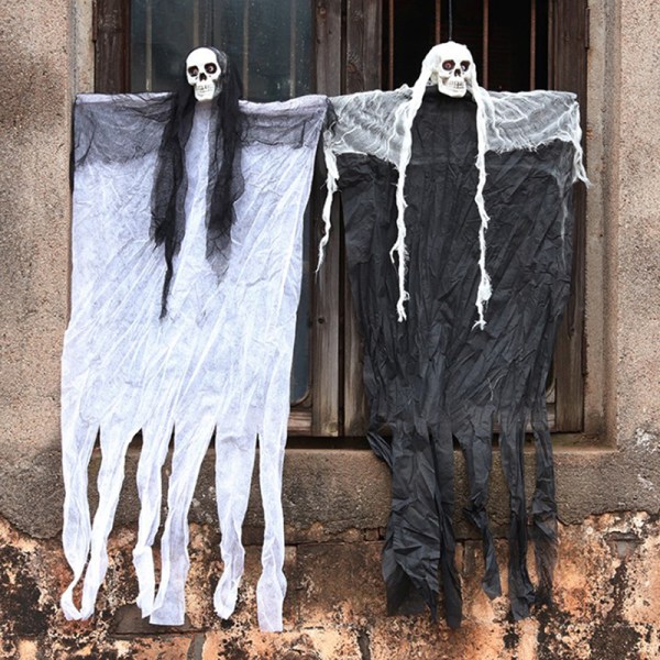 2020 100 cm Skelett Halloween Hängande Svart Vit Skull Reaper White 50*100cm