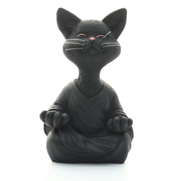 Snodig Buddha Cat Figurine Meditasjon Yoga Samlerobjekt Glad Black