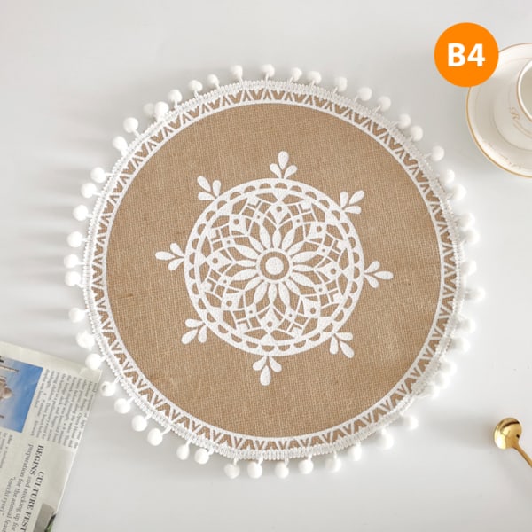 Ins Style Simple håndvævede jute dækkeservietter glasretro bomuld B4