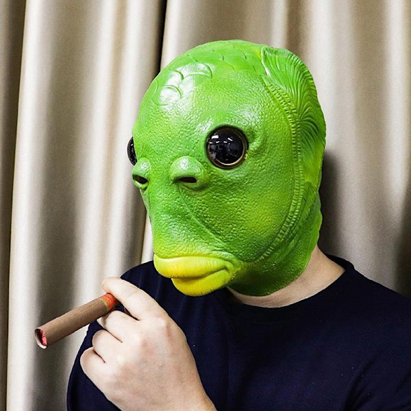 Cosplay Costume Mask Unisex Adult Carnival Party Green Fish Hea Black one size