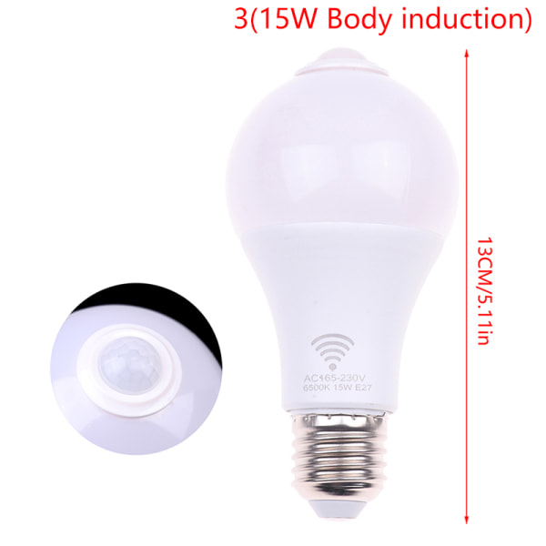 E27 PIR Bevægelsessensor Lampe 5W 9W 15W LED Pære med Motion Senso White light 15W induction