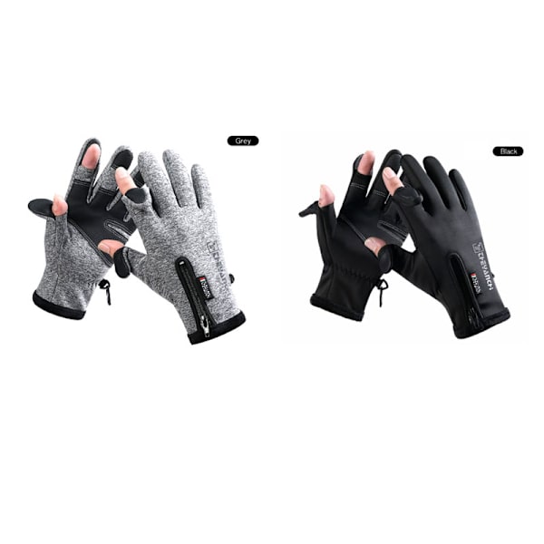 Vinterfiskehandskar 2 Finger Flip Vattentät vindtät Cyclin Gray L