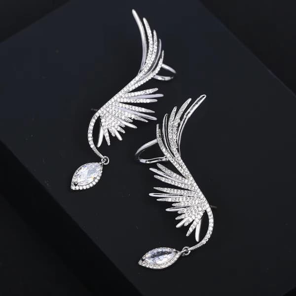 Enkel legering lange vinge ørestikker temperament vinger øreringe tilbehør Silver