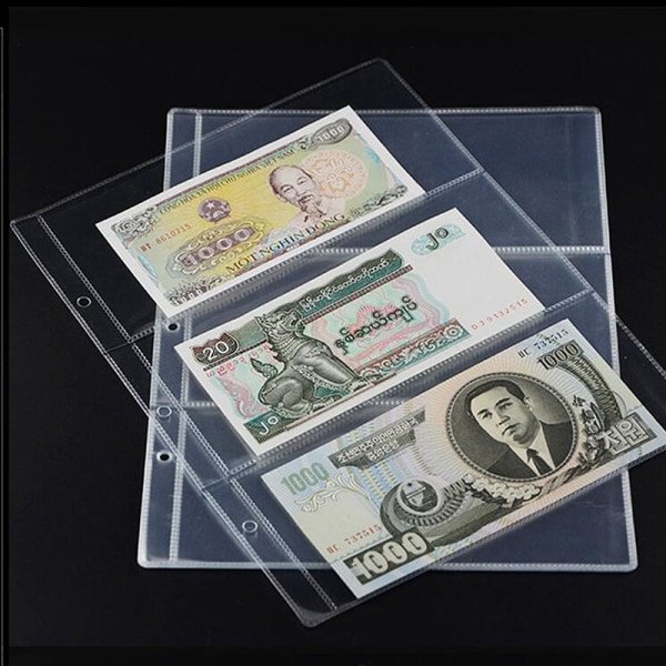 10st Pengar Sedel Album Sida Samlande Hållare Sleeves 3-slo Transparent