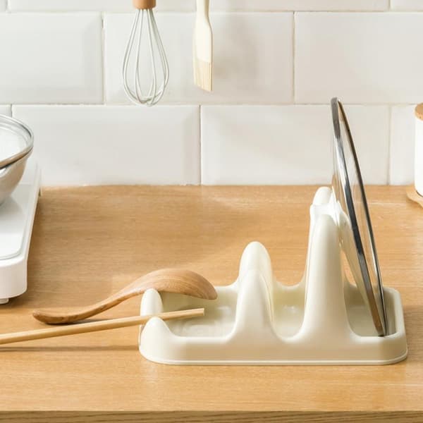Multifunksjonell grytelokk- og slikkepott-holder, hylle for benkeplate Beige
