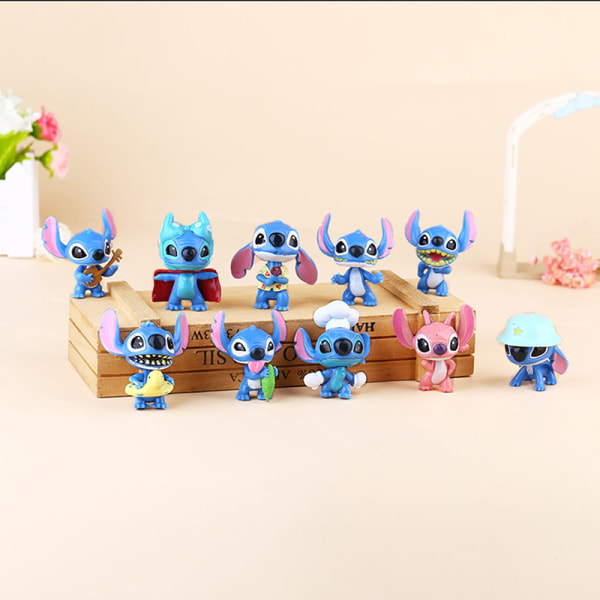 10 kpl/erä Stitch Kawaii Model Lelut PVC Puppets Collection Lapsi Blue Onesize