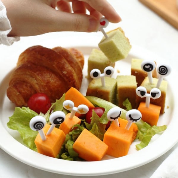 Lovely 10 kpl muovinen hedelmähammastikku Lovely Eye Cartoon Forks B Muticolor 10pcs