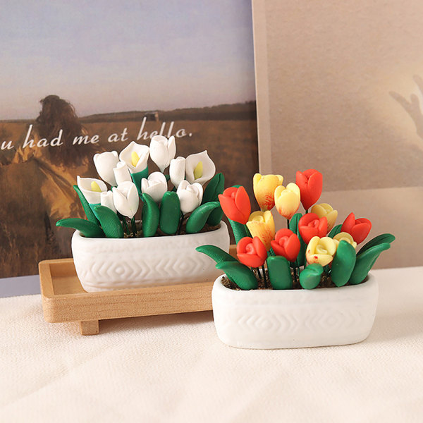 1:12 Dukkehus Miniature Tulip Blomsterpotte i potte Bonsai Garden Red B