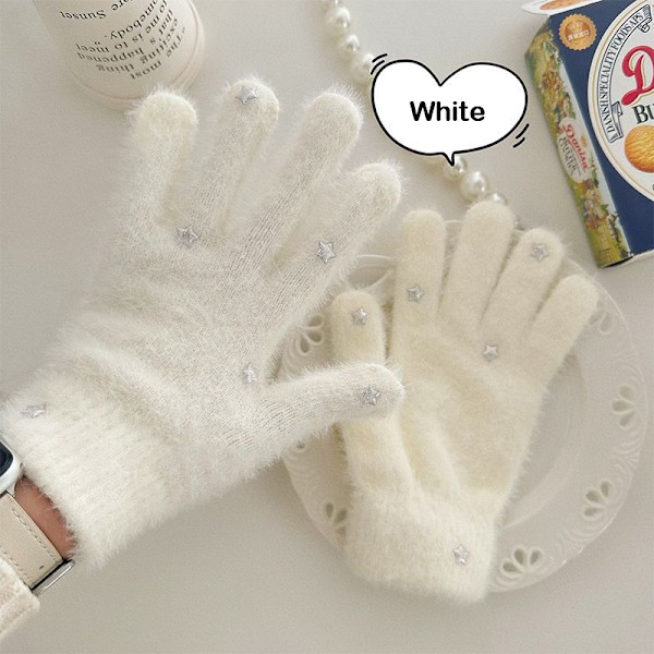 1 Par Vinter Termiske Handsker Romantiske Stjerner Varme Fuld-finger Handsker White