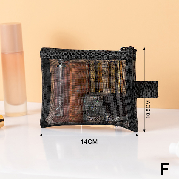 Mesh Makeup Tasker Sort og Hjerte Kosmetisk Taske Bærbar lynlås Black Style 6