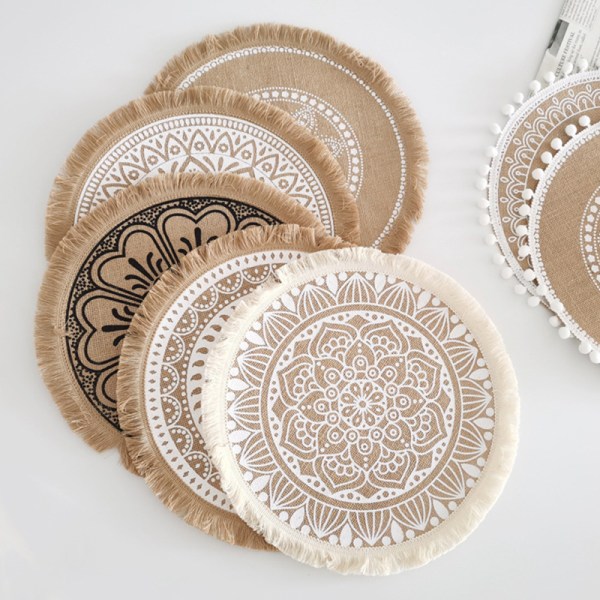 Ins Style Simple håndvævede jute dækkeservietter glasretro bomuld B2