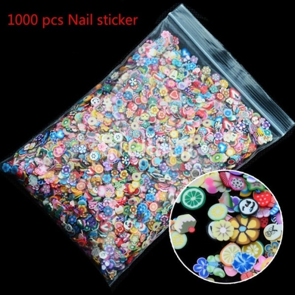 1000 stk 3D-frugtdyr Slice Clay DIY Nail Art Tips Sticker D Multicolor 1000pcs
