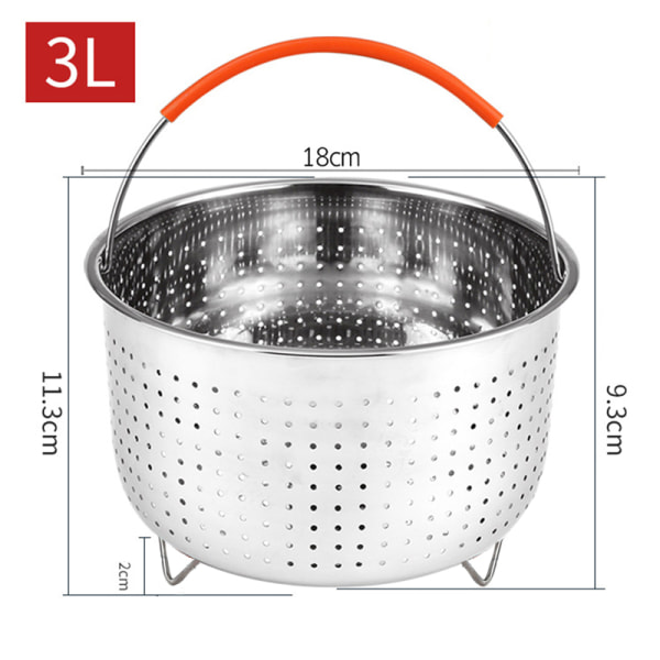 Rostfritt stål Steamer Basket Pot Tillbehör för 3/6/8 Qt Pot Silver 3L