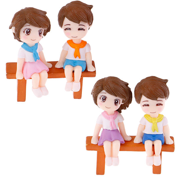 2 sæt søde par DIY Mini Miniature Figur Have Deco Sæde Multicolor 2pcs