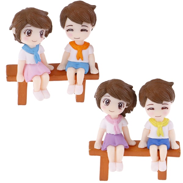 2 sett søte par DIY Mini Miniatyrfigur Hage Deco Sete Multicolor 2pcs