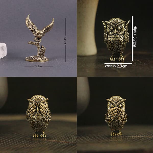 1 stk. antikk solid messing ugle miniatyrfigurer dyre-te-kjæledyr A2