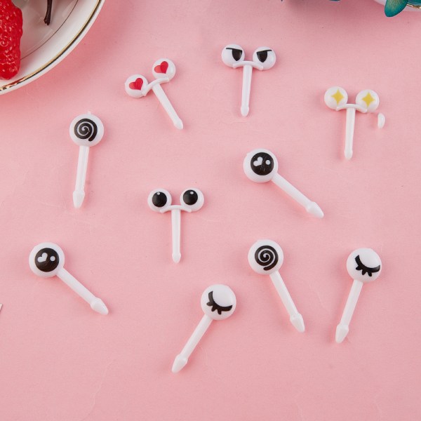 Nydelig 10 stk frukttannpirker i plast Lovely Eye Cartoon Forks B Muticolor 10pcs