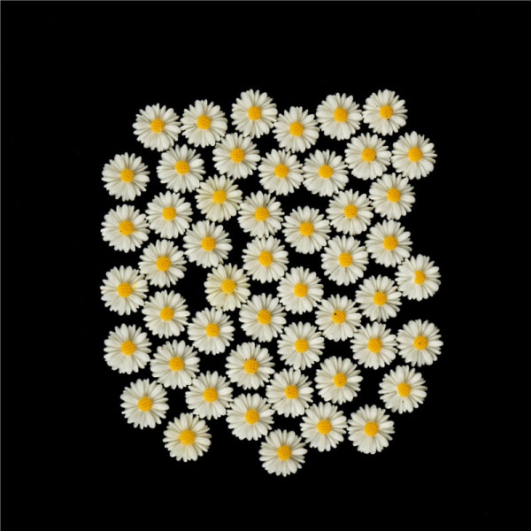 50 stk hvit tusenfryd blomst harpiks flatback cabochon DIY smykker de one size