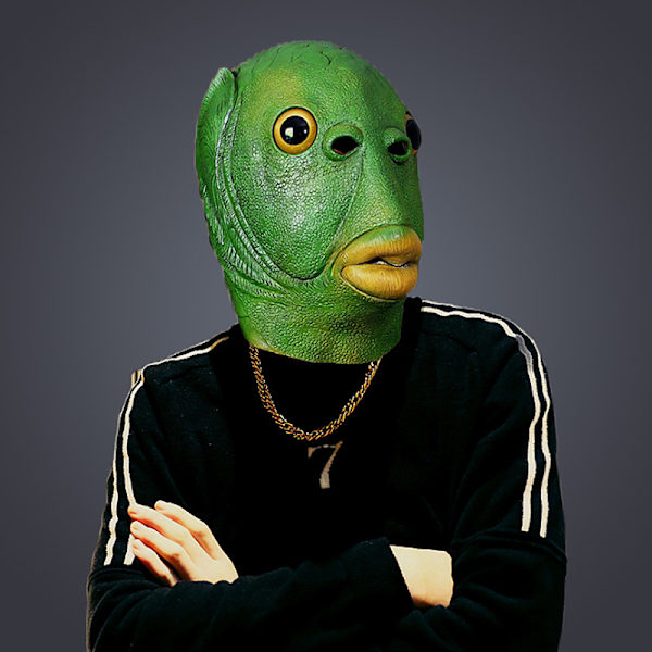Cosplay Kostym Mask Unisex Vuxen Carnival Party Green Fish Hea Black one size