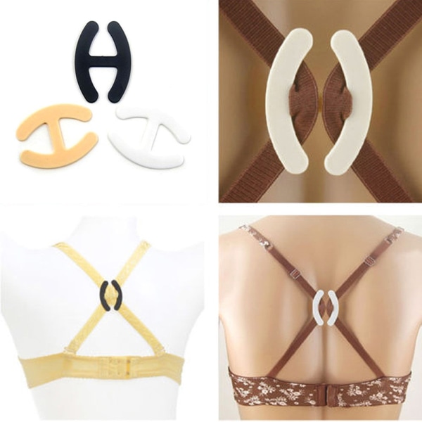 3 STK Clips Perfekt Juster BH Spænde Strap Push Up Control Nyt& Black+White+Flesh One Size