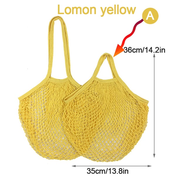 Gjenbrukbare vesker for dagligvareprodukter Bomullsnetting med nett-totebag F Lemon yellow A