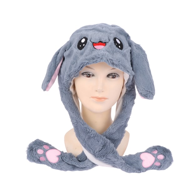 Kvinners Movable Bunny Ears Hats With Lights Girls Winter Plysj Gray B