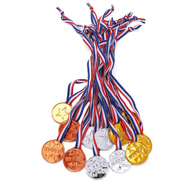 Barn Gull Plast Vinnere Medaljer Sports Day Party Bag Premie A1