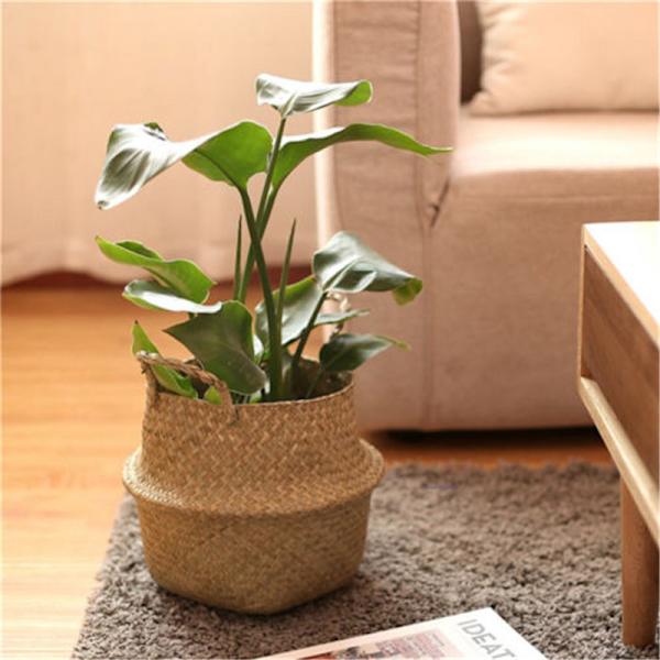 Basket Rotting Folding Wicker Handtak Rund Natural Sea Grass St Natural color onesize