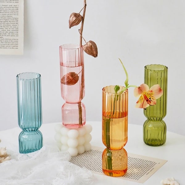 Nordic Glass Vase Små Glass Vaser Blomsteroppsats Hjem Gla Orange 17*4cm