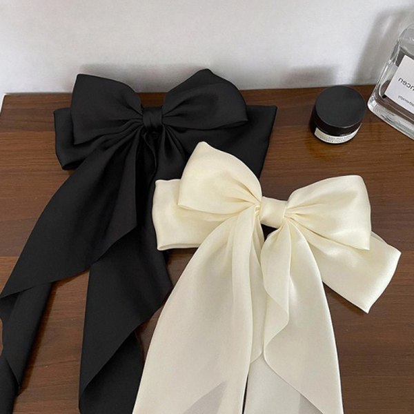 Bow Ribbon Hiusneula Päähineet Yksinkertainen Elegant Satin Spring Clip Fi Black ONESIZE