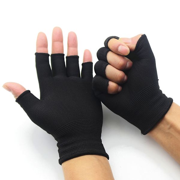 Halvfinger fingerlösa handskar för kvinnor och män Ullstickad handled Black one size