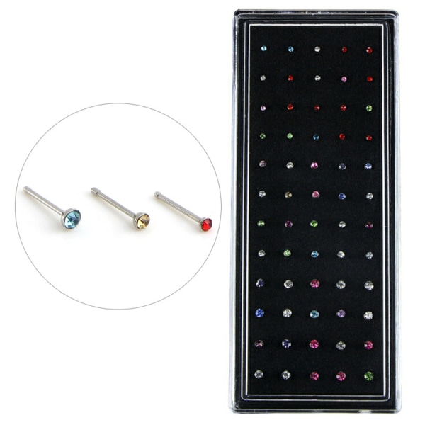 60 STK/sett Rhinestone Nese Ring Bone Stud Rustfritt stål Body P Multicolor