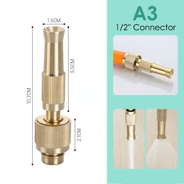 1/2 3/4" messing slange dyse højtryk til Car Garden Adjusta Bronze 1/2"