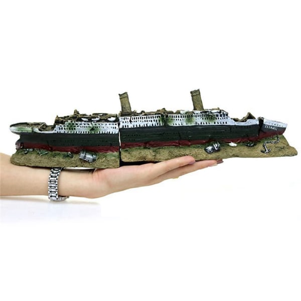 Akvariedekorasjon Synkende Titanic-modell Skipsvrakpynt N Green OneSize