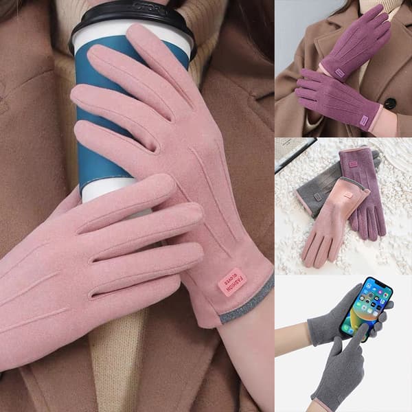 Vintertjocka Plåsterhandskar för Kvinnor - Mode, Varma, Mocka, Utomhus Pink