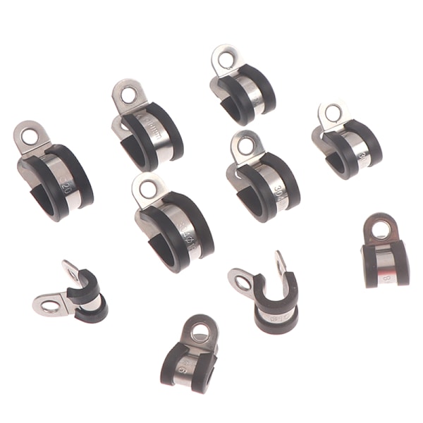 2st 304 rostfritt stål gummifodrad P Clips Kabelmontering Ho Black Φ16
