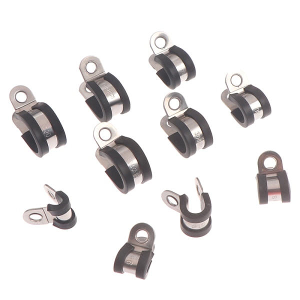 2st 304 rostfritt stål gummifodrad P Clips Kabelmontering Ho Black Φ20