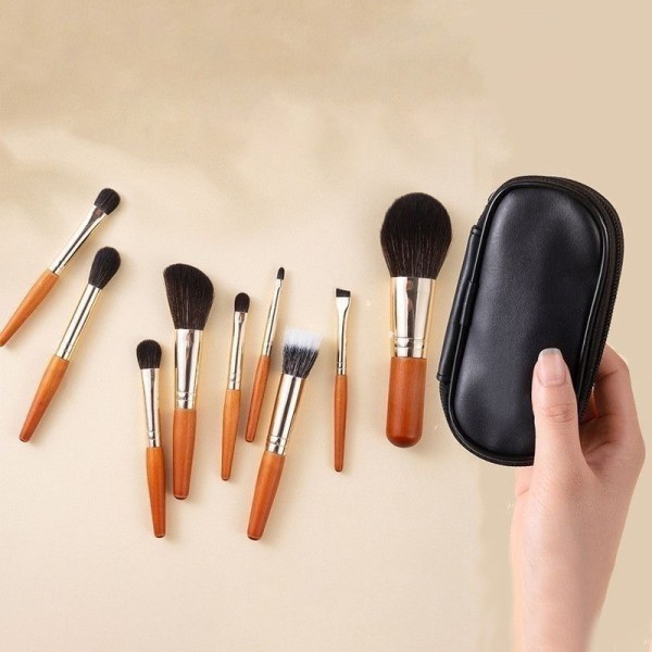 9 stk Portableb Makeup Børste Sæt Mini Størrelse Rejse Skønhed Makeup PU bag onesize