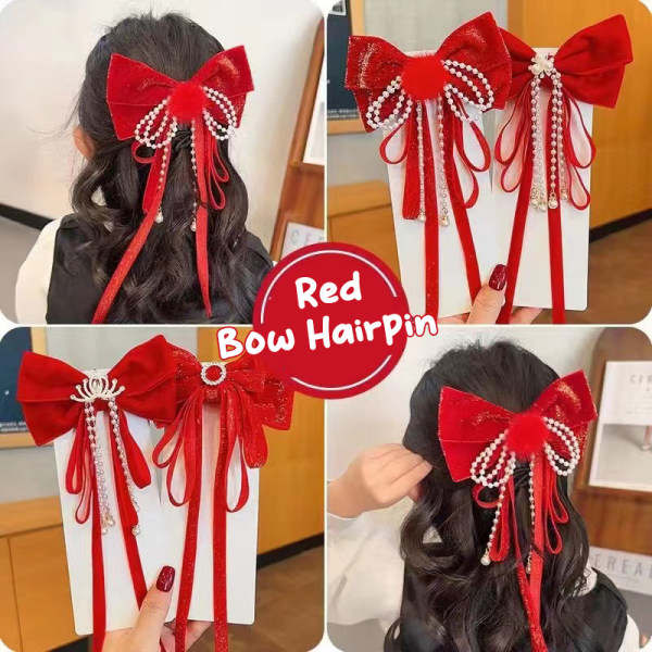 Uusi vuosi Red Velvet Bow Hairpin hiuskoriste jouluksi Aus A5 onesize