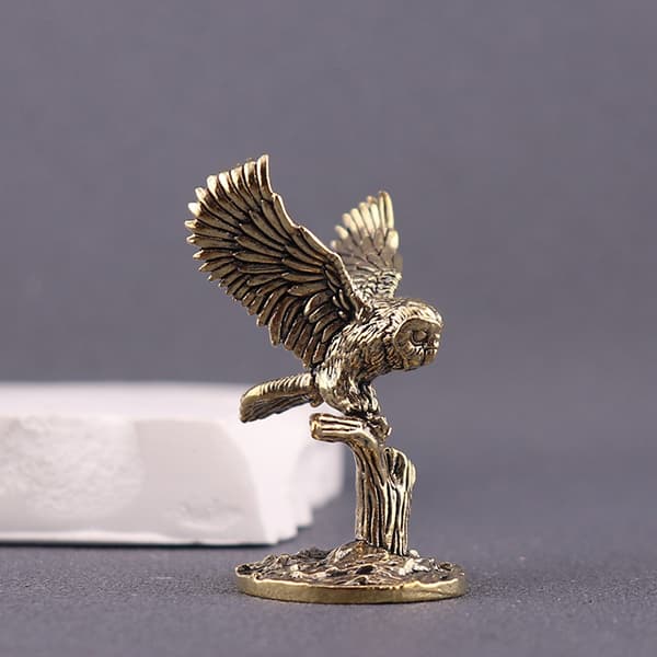 1 stk. antikk solid messing ugle miniatyrfigurer dyre-te-kjæledyr A1