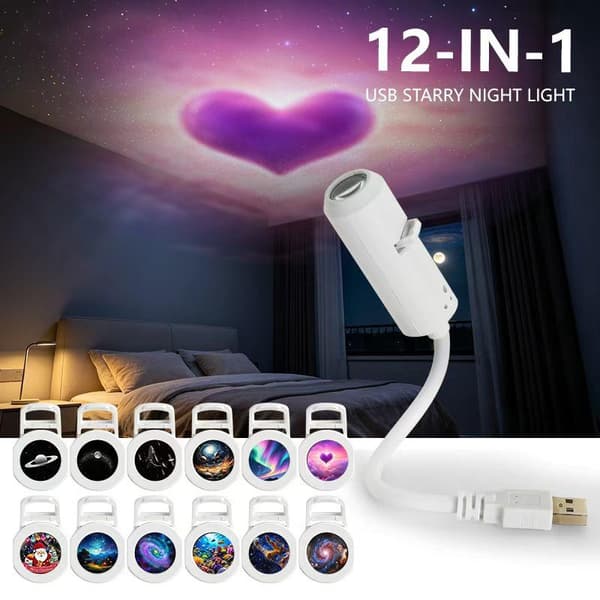 USB Galaxy Projektor Natlys 360° Roterende LED Stjernehimmel Amb A3