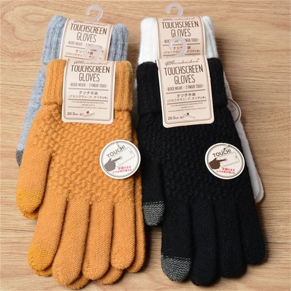 Kvinder Vinter Touch Handsker Varm Stretch Strik vanter Full Finge Gray onesize