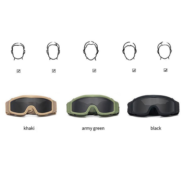 Militær vifte 2-i-1 taktiske beskyttelsesbriller Anti-vind og sandbriller  black onesize 1520 | black | onesize | Fyndiq