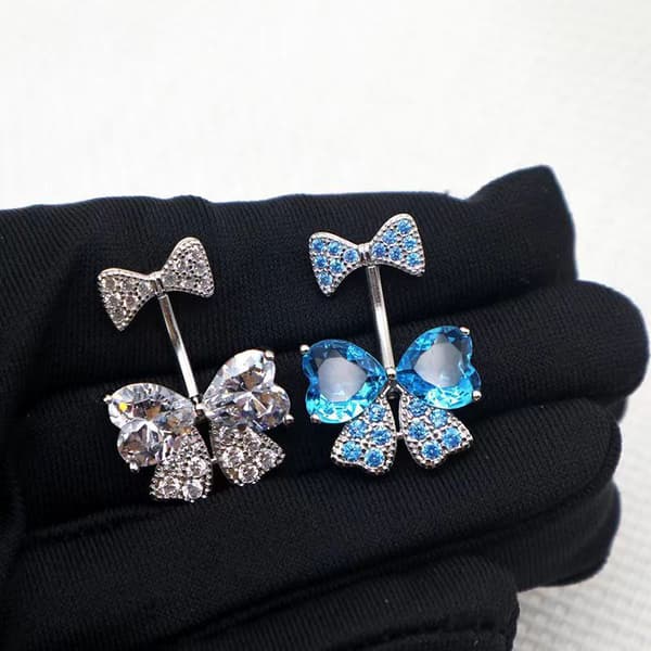Zirkon Sløyfe Krystall Navlepiercing Navlering B Blue