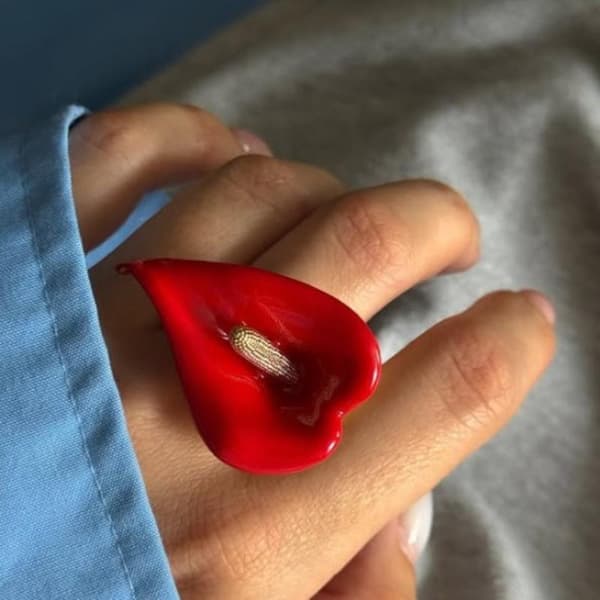 Vintage Farverig Emalje Guld Oliedryp Calla Lilje Blomst Åben R A2