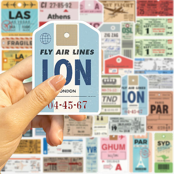 40 kpl Retro Traveling Boarding Check Graffiti Tarrat Matkatavarat Multicolor one size