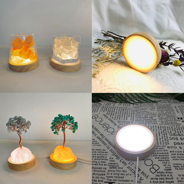 Nattlysholder Belysning Wood Led Light Base Solid Wood LED White Light one size