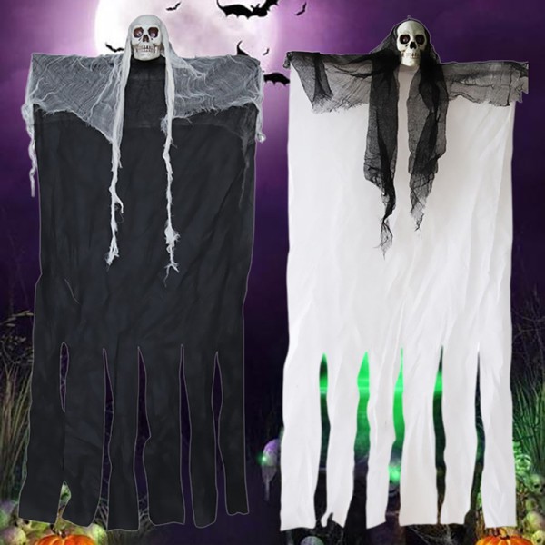 2020 100 cm Skelett Halloween Hängande Svart Vit Skull Reaper White 50*100cm